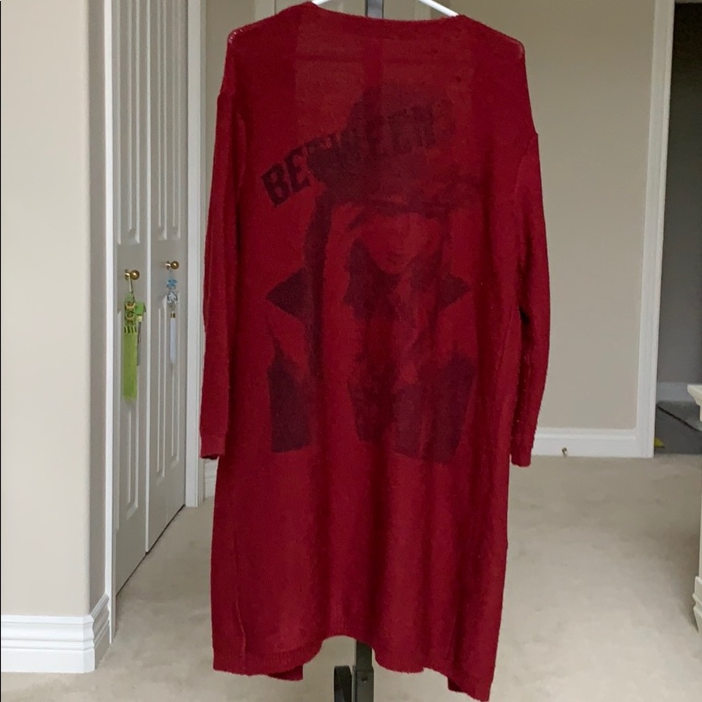 Long red cardigan